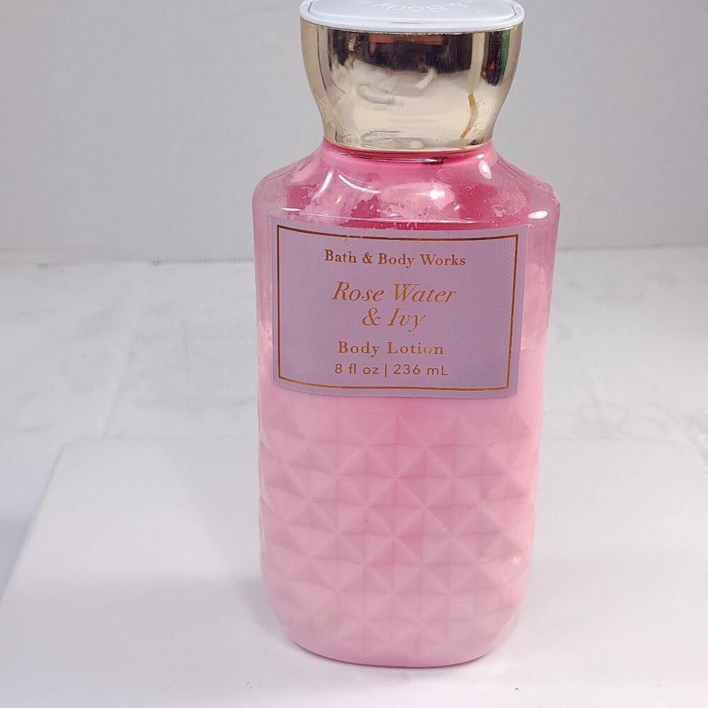 Bath & Body Works Rose Water &‎ Ivy Body Lotion 8 oz diamond clear pink bottle